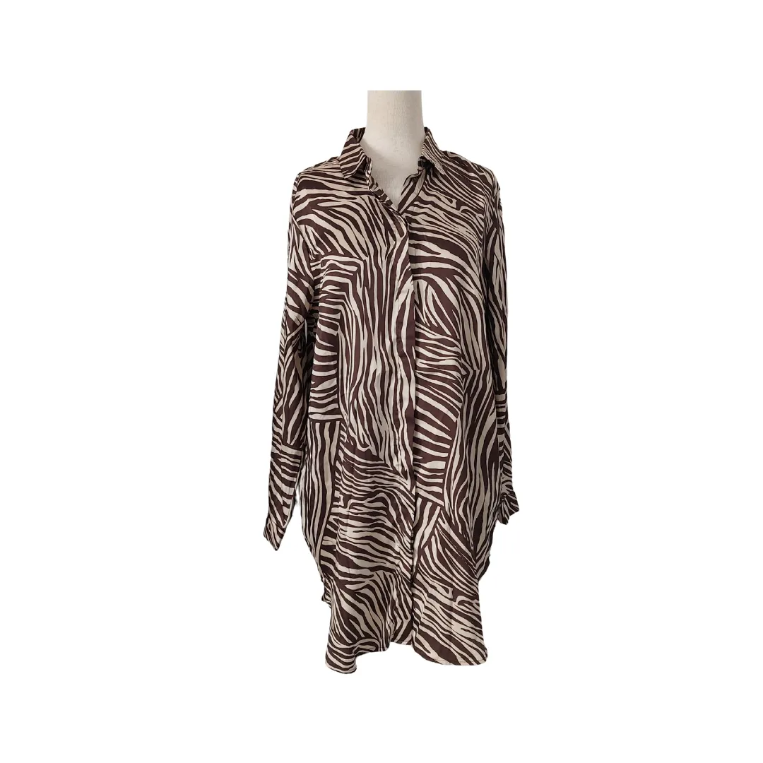 H&M Brown & White Tiger Striped Satin Long Tunic | Pre Loved |