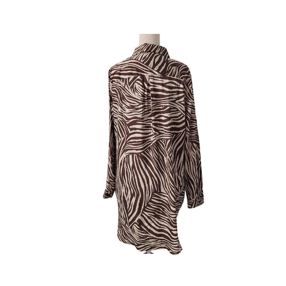 H&M Brown & White Tiger Striped Satin Long Tunic | Pre Loved |