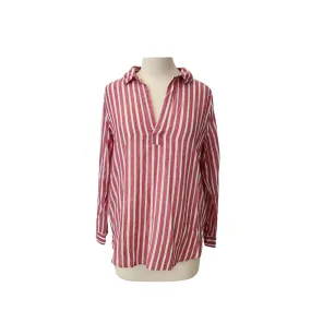 H&M Coral and White Striped Collared V Neck Top | Pre loved |