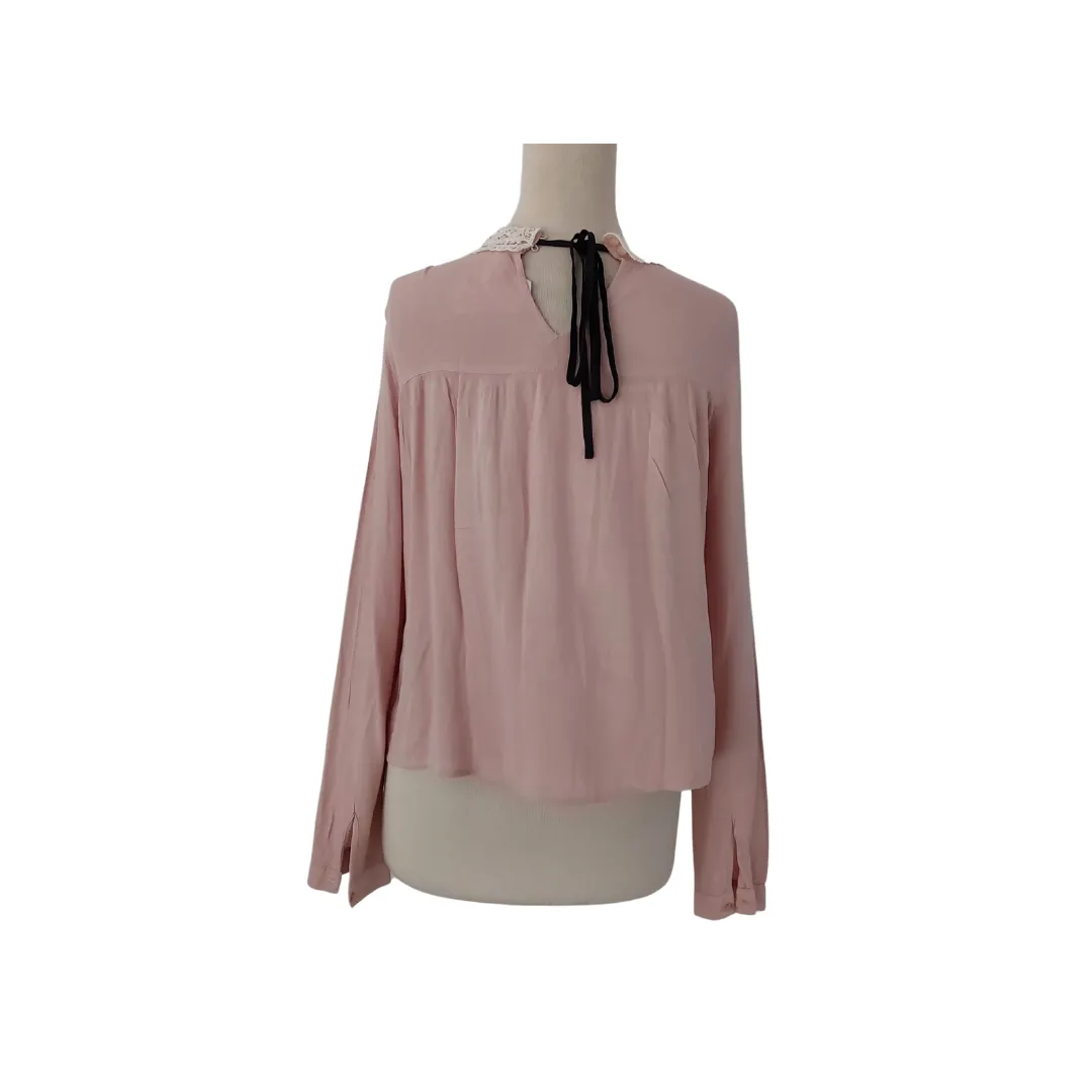 H&M Pink with White Lace Collar Blouse | Pre Loved |