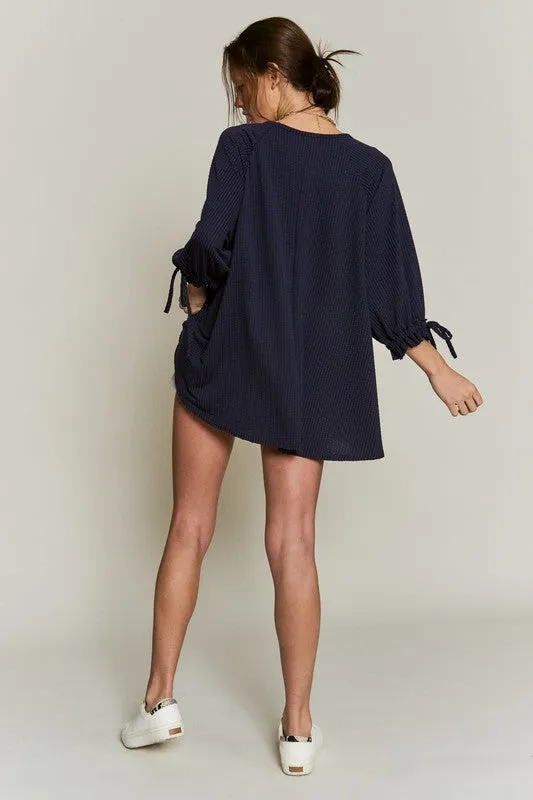 Happy Life Oversized Tunic Top - Navy