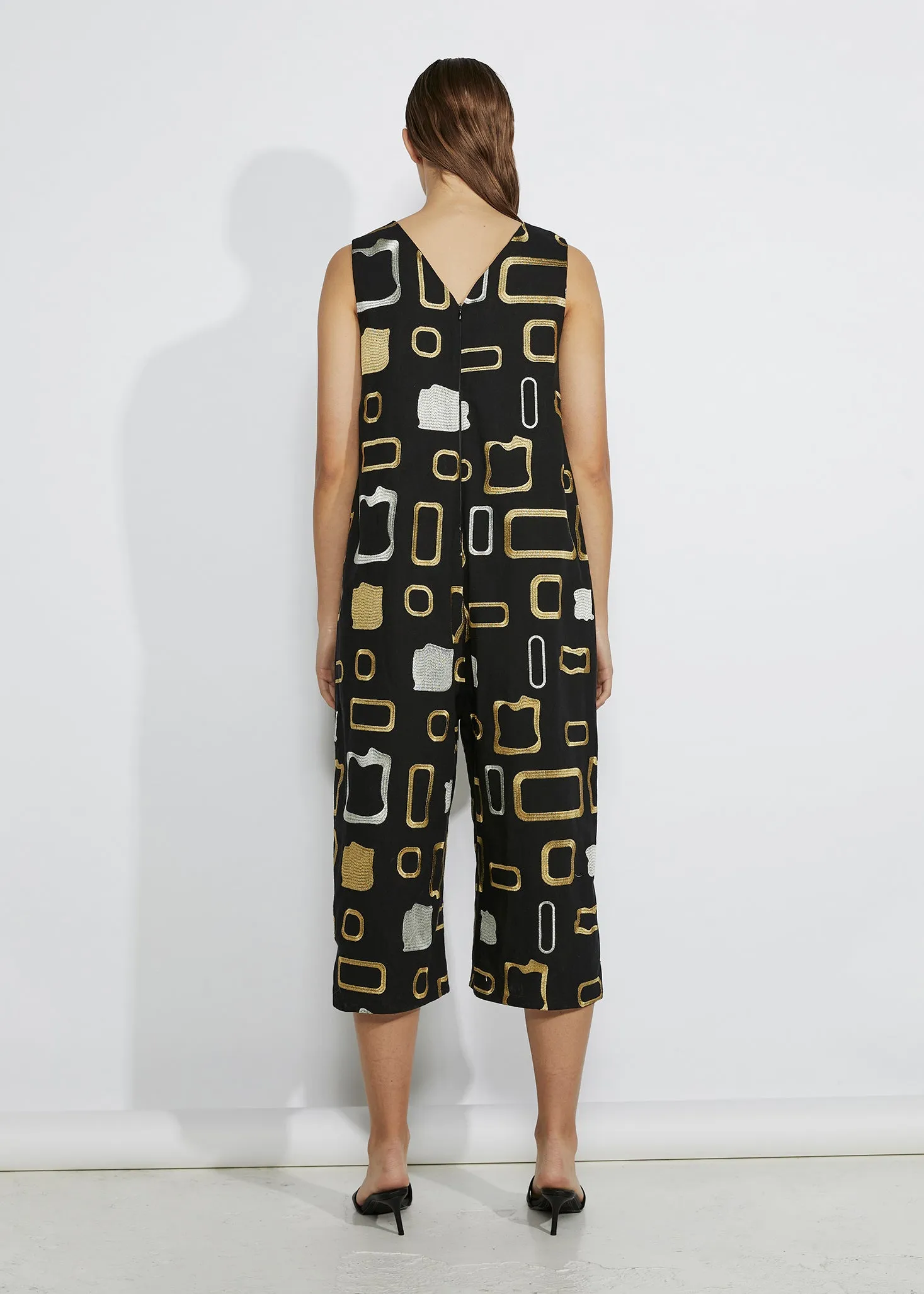 HEAVY METAL JUMPSUIT [ Gold, Silver Patterned Embroidery On Black Cotton ]