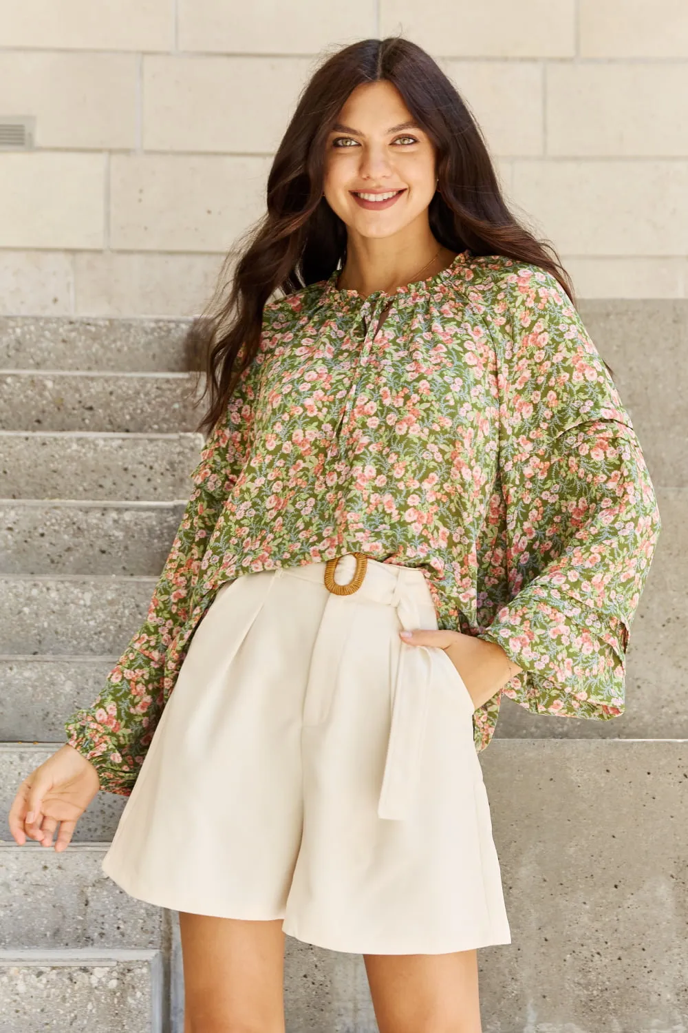 HEYSON She's Blossoming Full Size Balloon Sleeve Floral Blouse