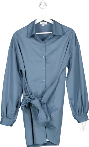 In The Style Blue Long Sleeve Belted Shirt Dress UK 8