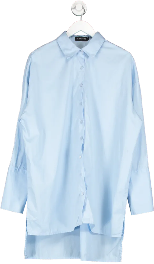 In The Style Blue Oversized Poplin Shirt UK 8