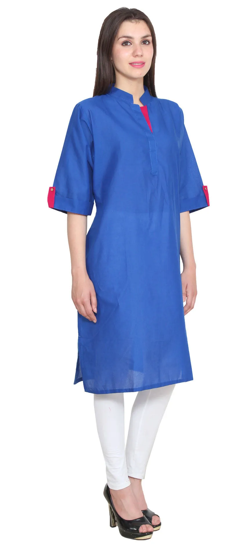 India Long Tunic Top  Cotton Kurti Womens Indian Clothing (Blue)