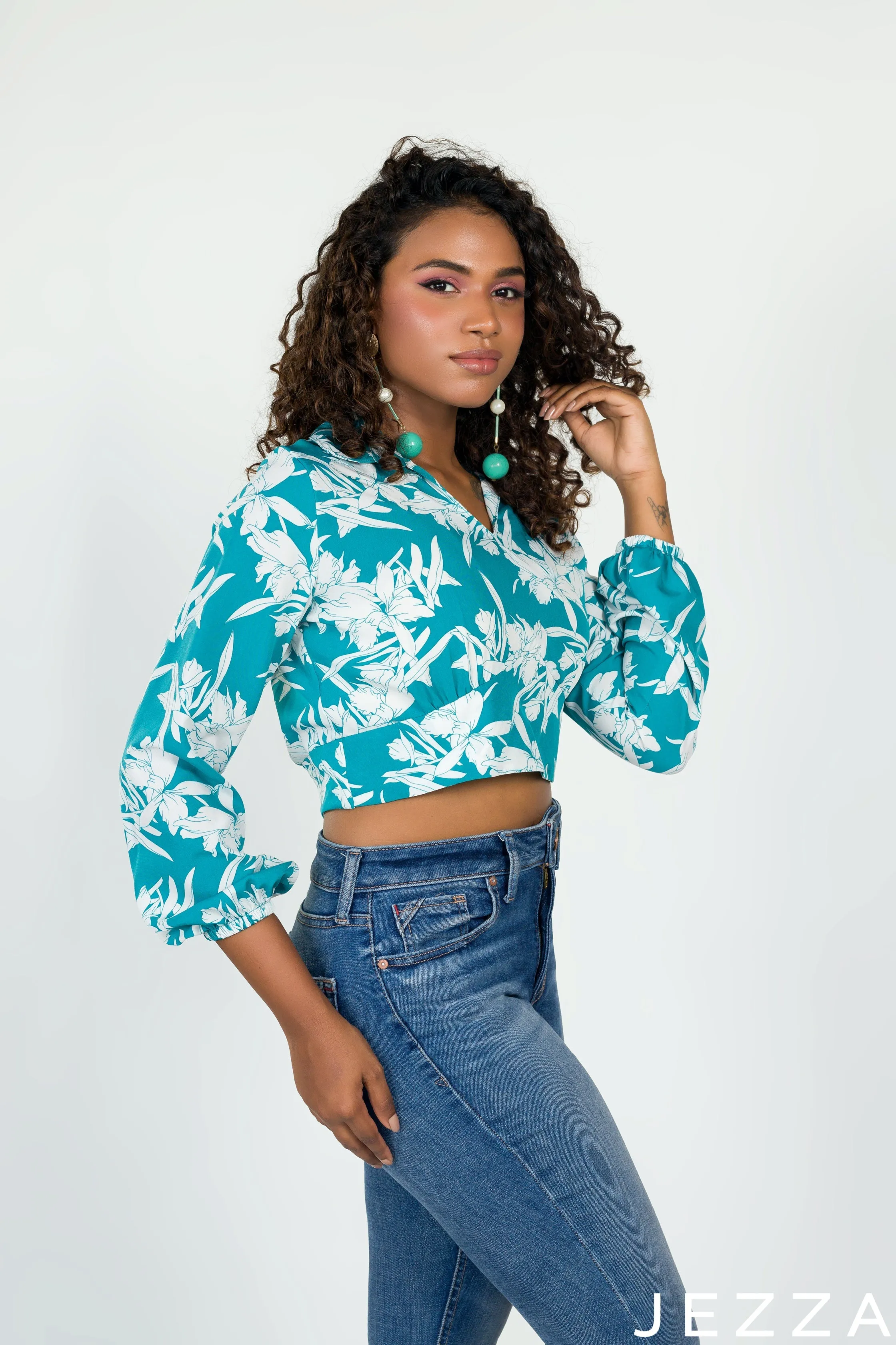 JEZZA Turquoise Colour Women's Casual Crop Top 42761