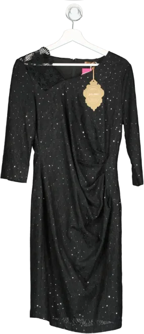 Jolie Moi Black Sequin Lace Bonded 3/4 Sleeve Dress UK 14