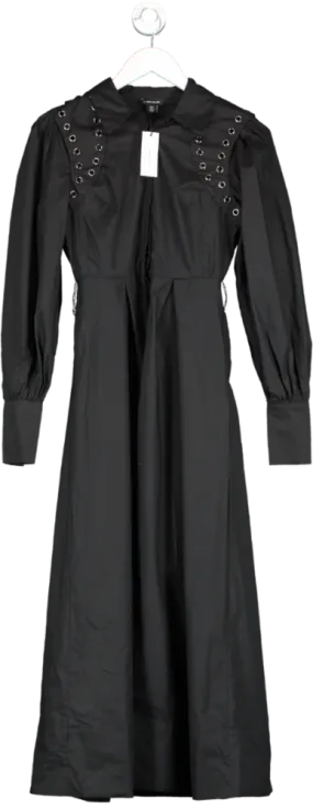 Karen Millen Black Cotton Eyelet Belted Long Sleeve Woven Maxi Dress UK 6