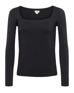 Kinley Long Sleeve Square Neck Top (Black)