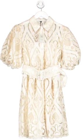 law & co Ivory / Beige Golden Days Broderie Puff Sleeve Creation Dress UK S