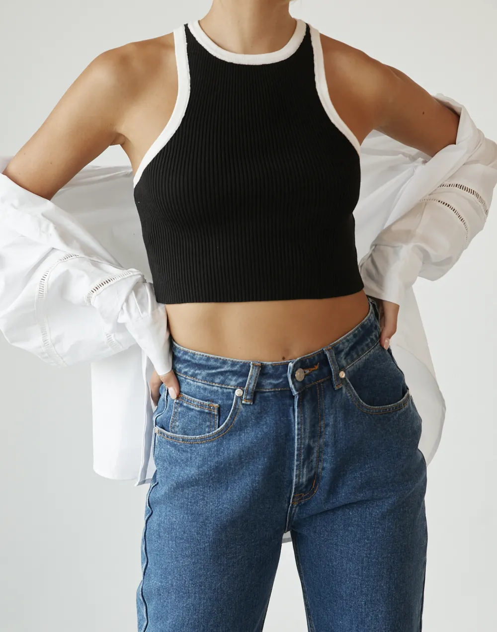 Laylani Knit Crop Top (Black/White)