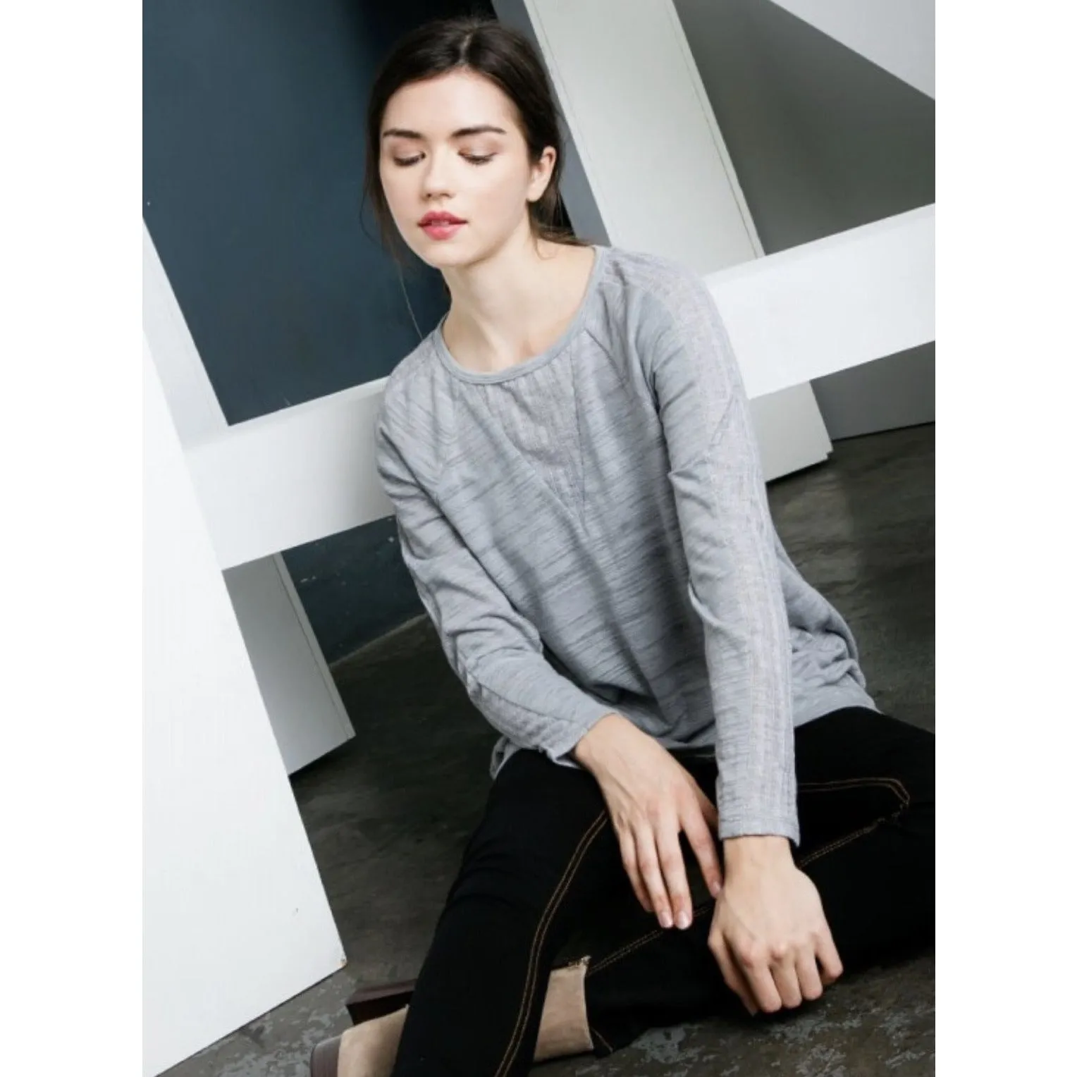 Liza Grey Long Sleeve Ebroidered Top-SALE