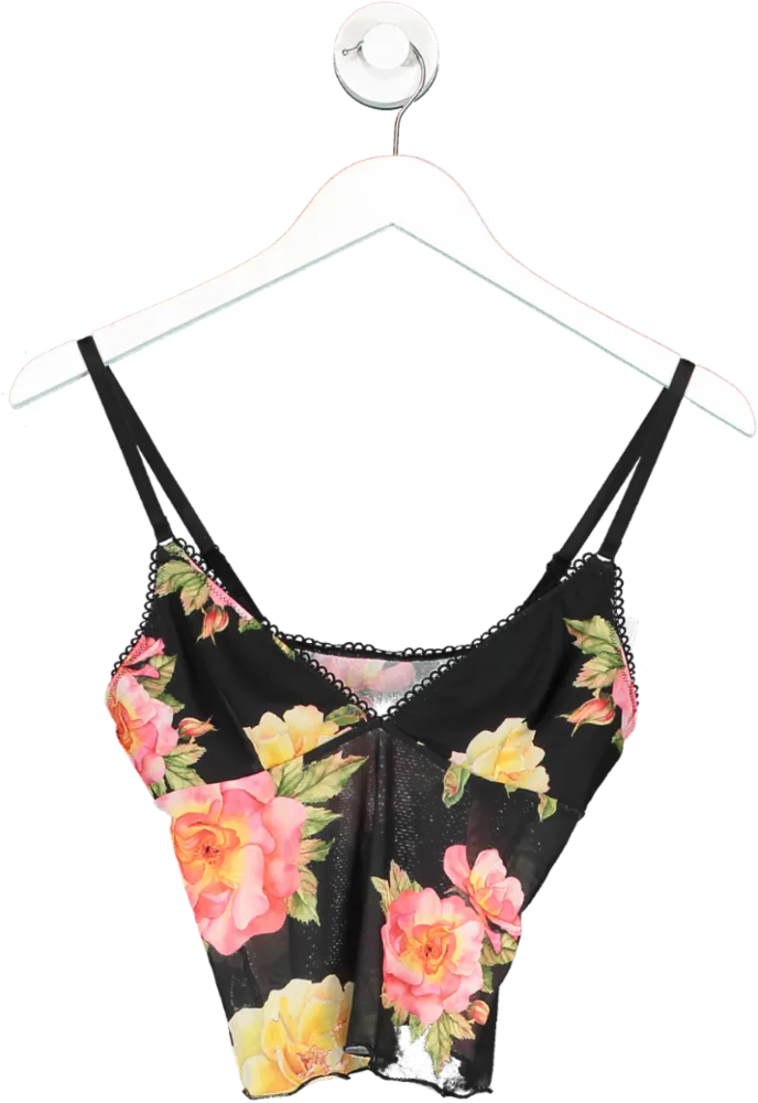 Loleia Black Floral Mesh Crop Top UK S