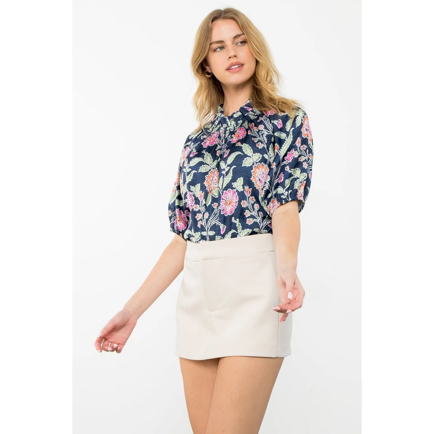 Lorelei Puff Sleeve Flower Print THML Top