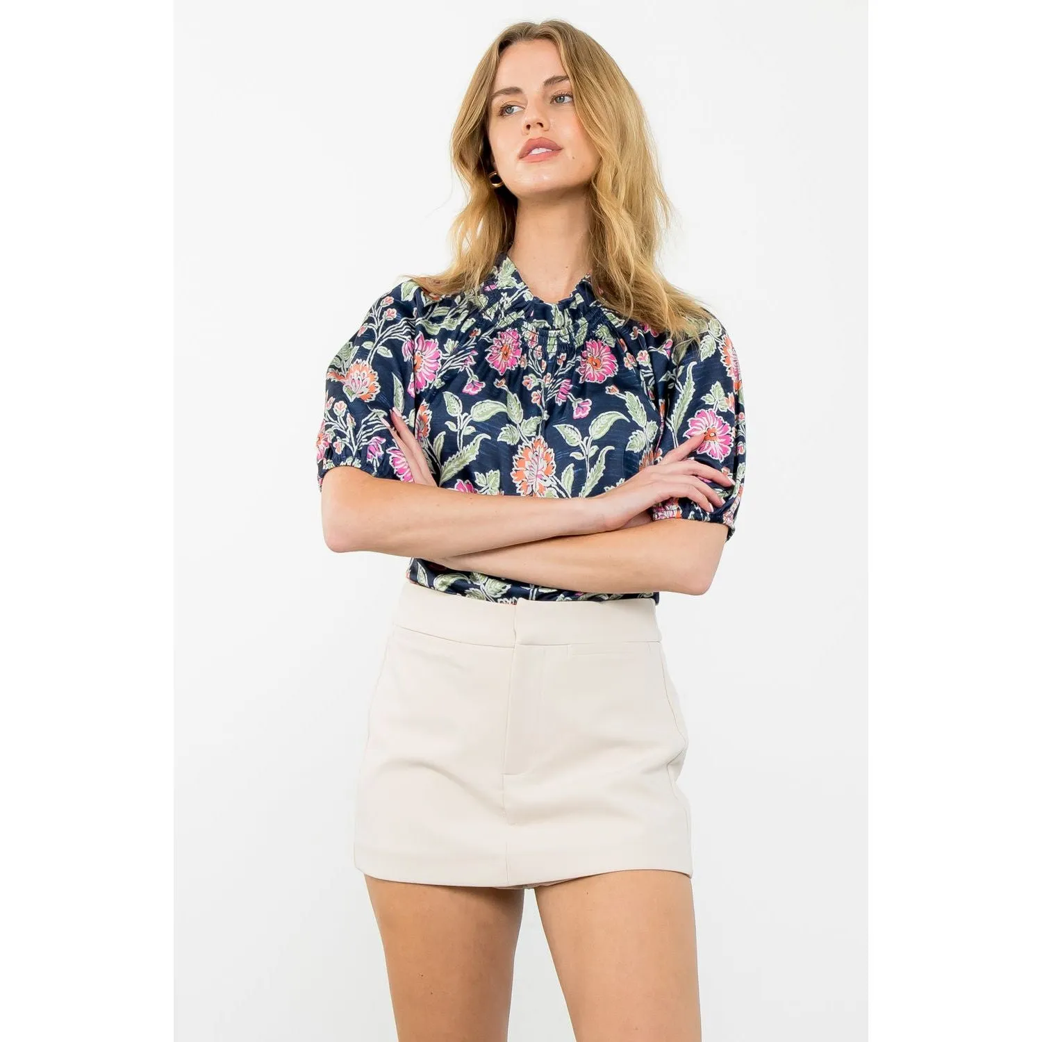 Lorelei Puff Sleeve Flower Print THML Top