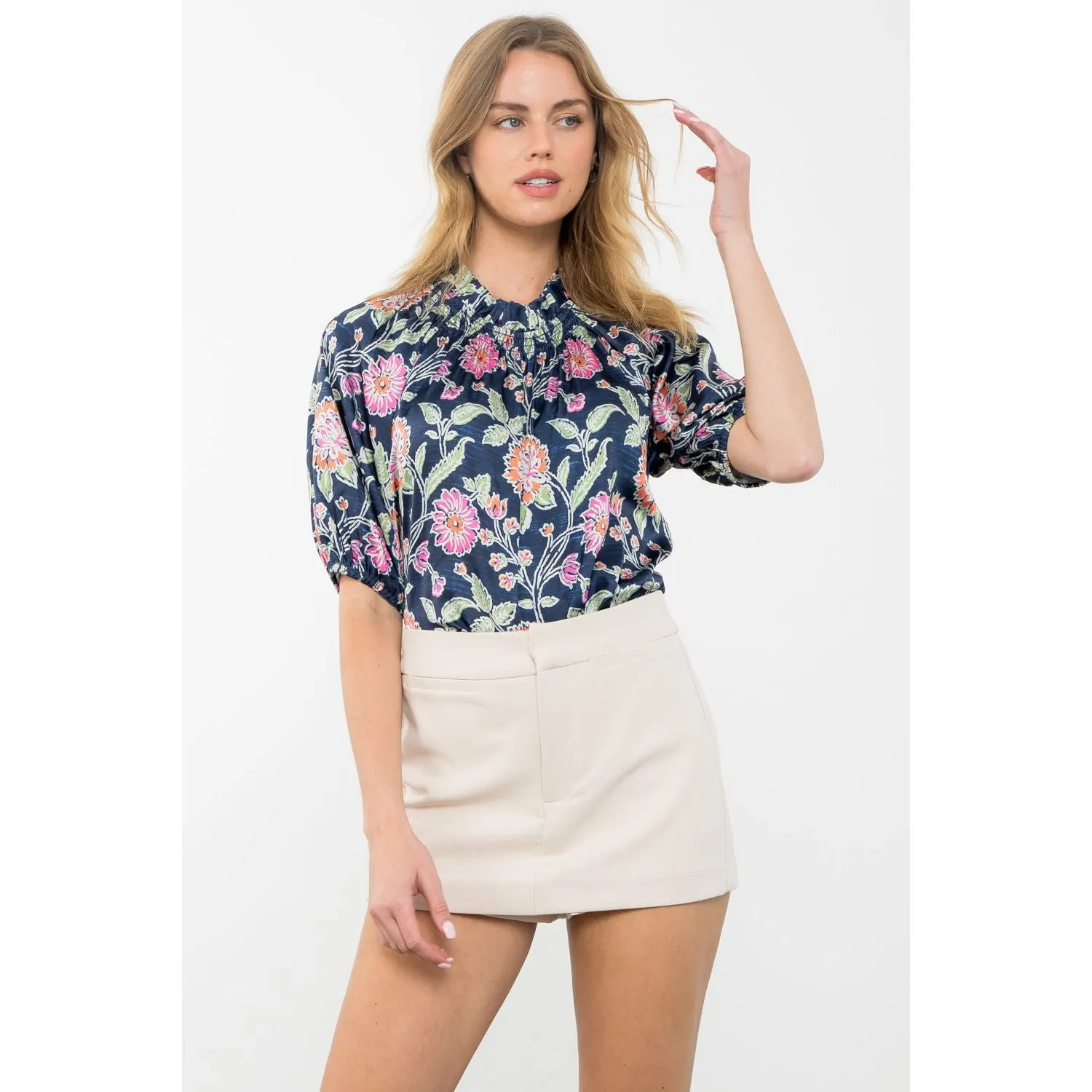 Lorelei Puff Sleeve Flower Print THML Top