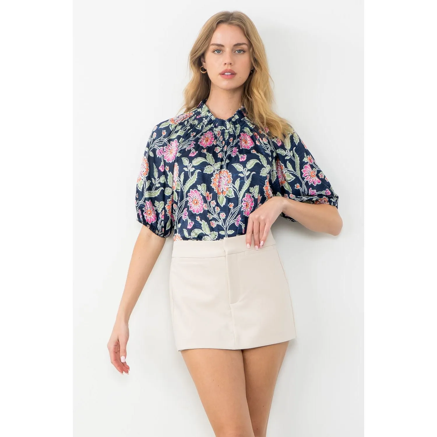 Lorelei Puff Sleeve Flower Print THML Top