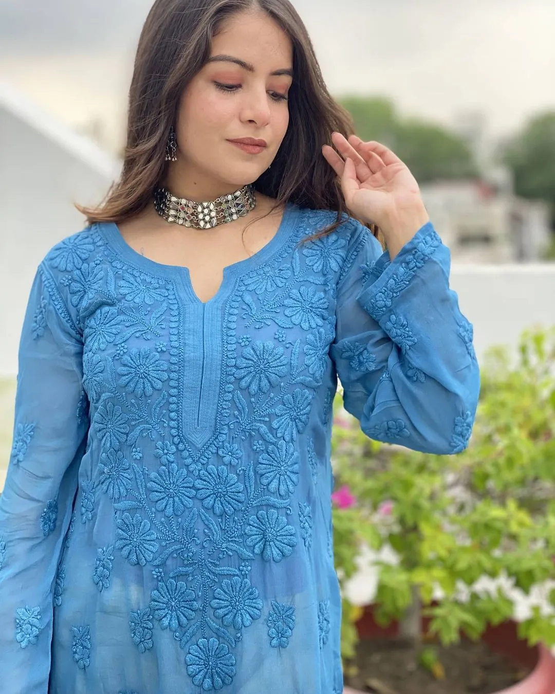 Maher Viscose 3D Work Long Chikankari Kurti