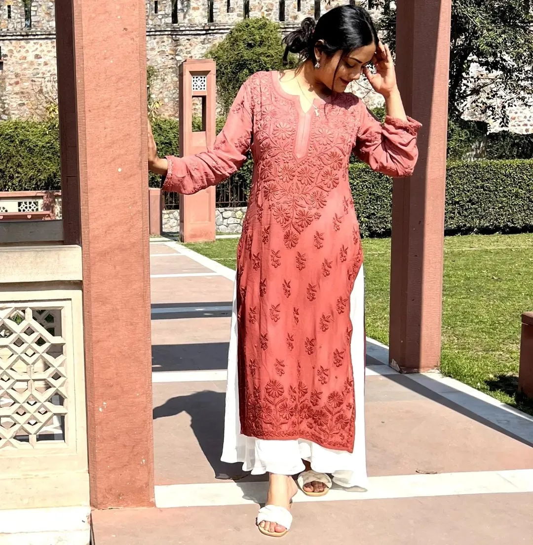 Maher Viscose 3D Work Long Chikankari Kurti