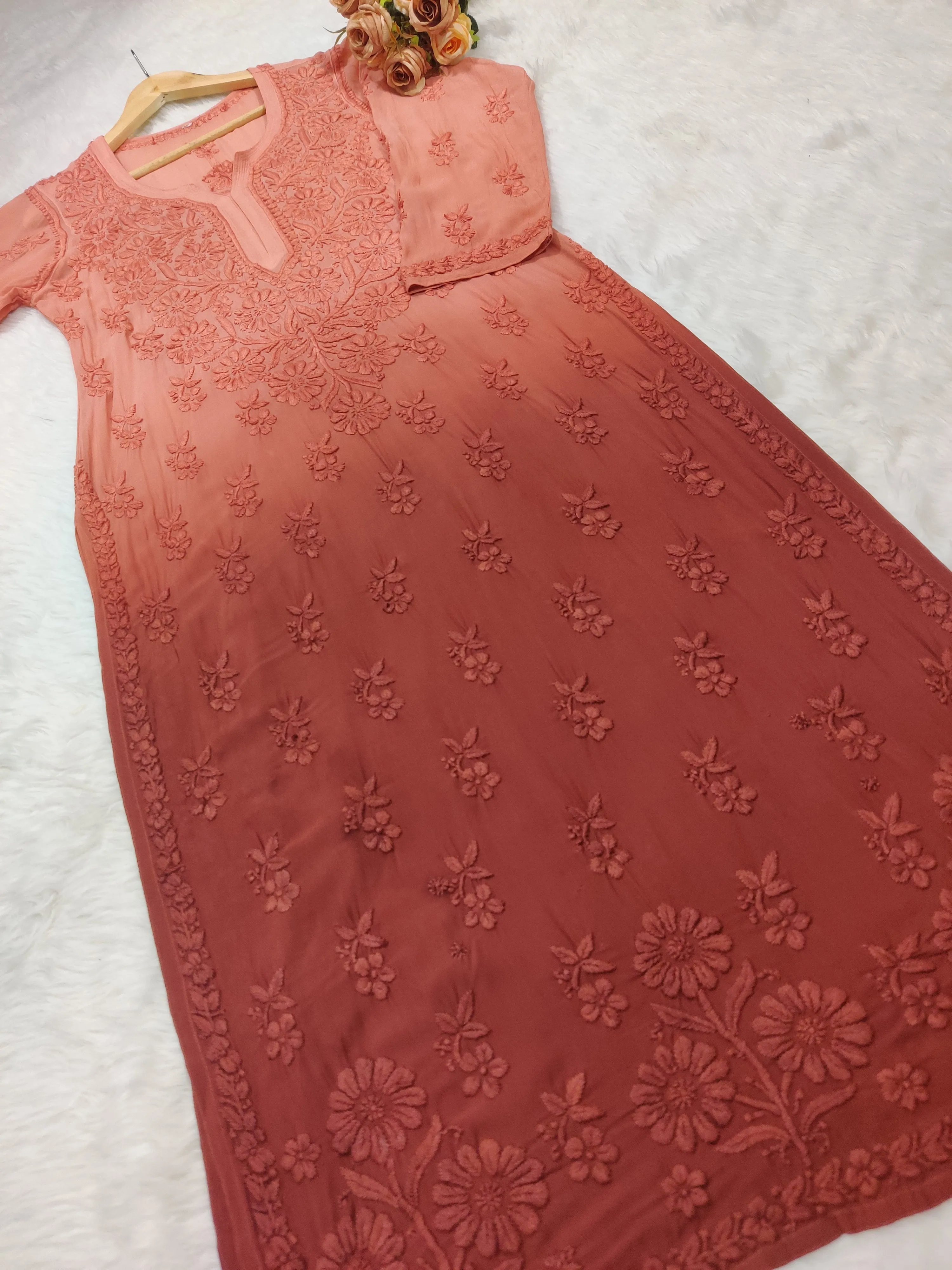 Maher Viscose 3D Work Long Chikankari Kurti