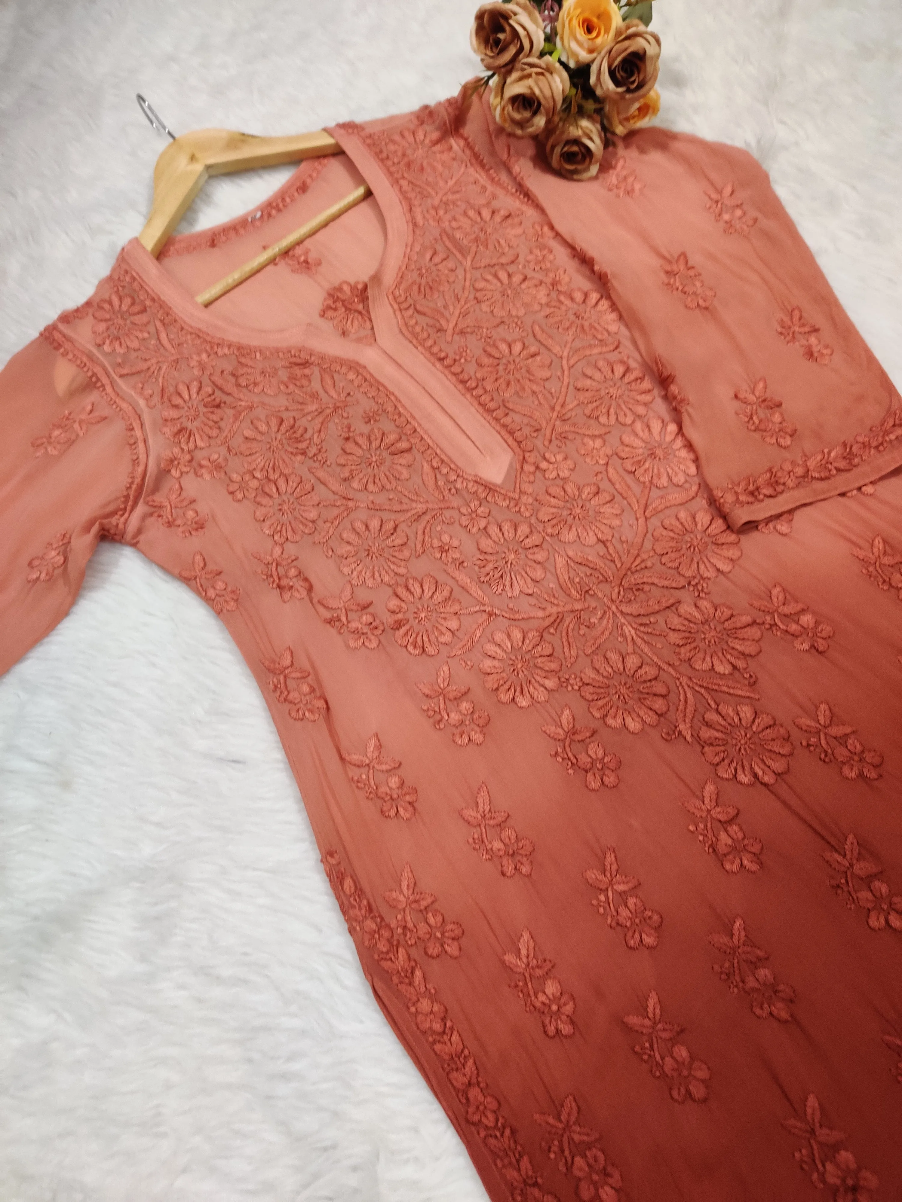 Maher Viscose 3D Work Long Chikankari Kurti