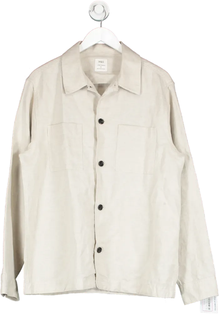 M&S Beige Linen Blend Long Sleeve Shirt UK M