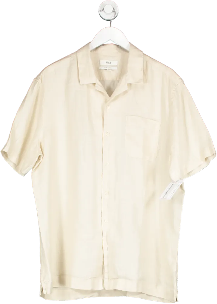 M&S Beige Pure Linen Short Sleeve Shirt UK L