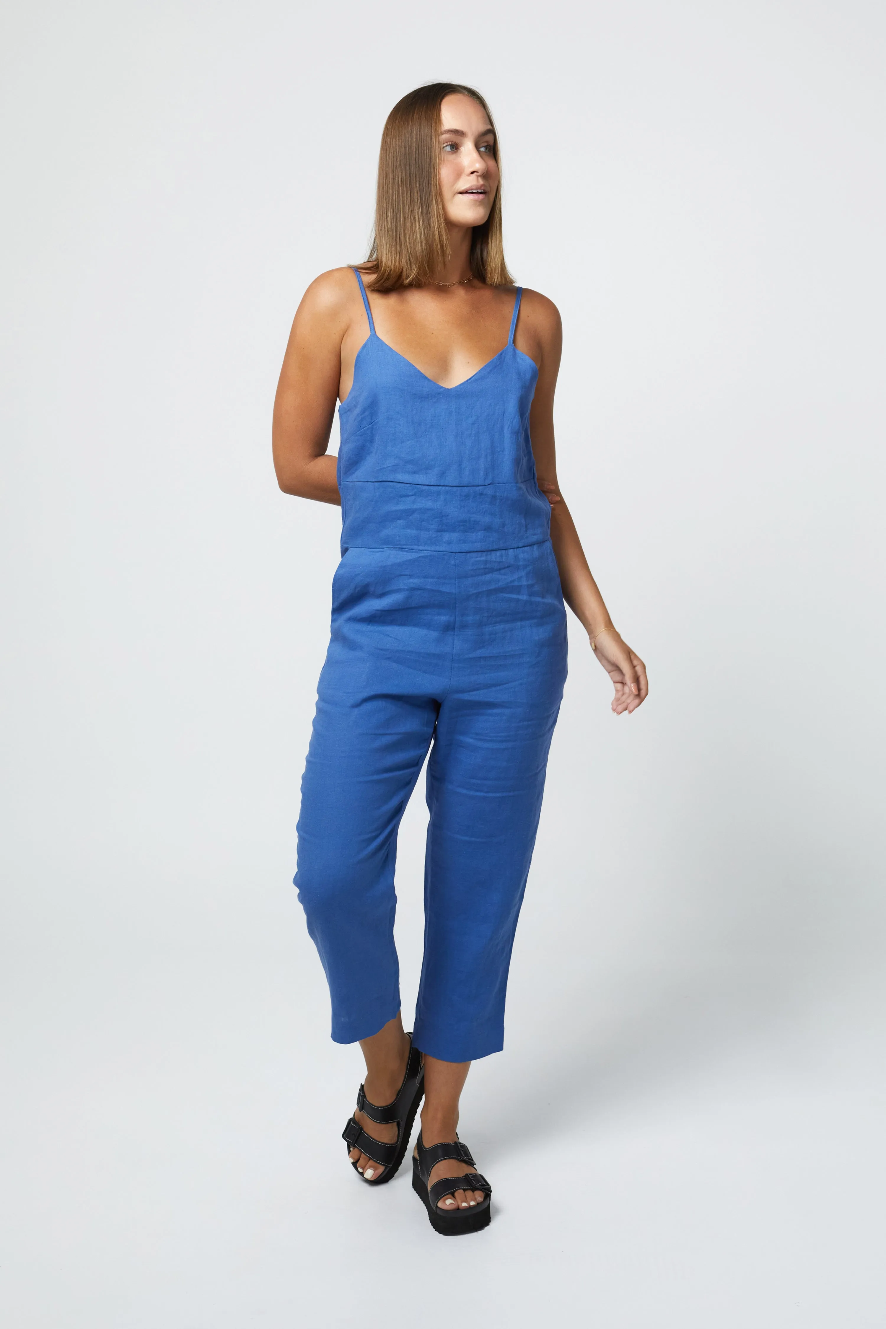 MARLEY LINEN JUMPSUIT - COBALT