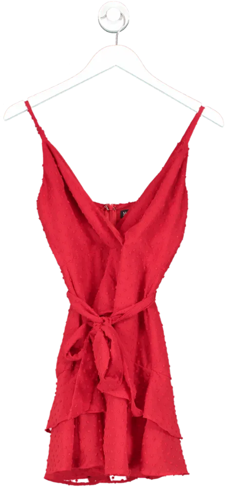 Meshki Red Ruffle Embroidered Mini Dress UK S