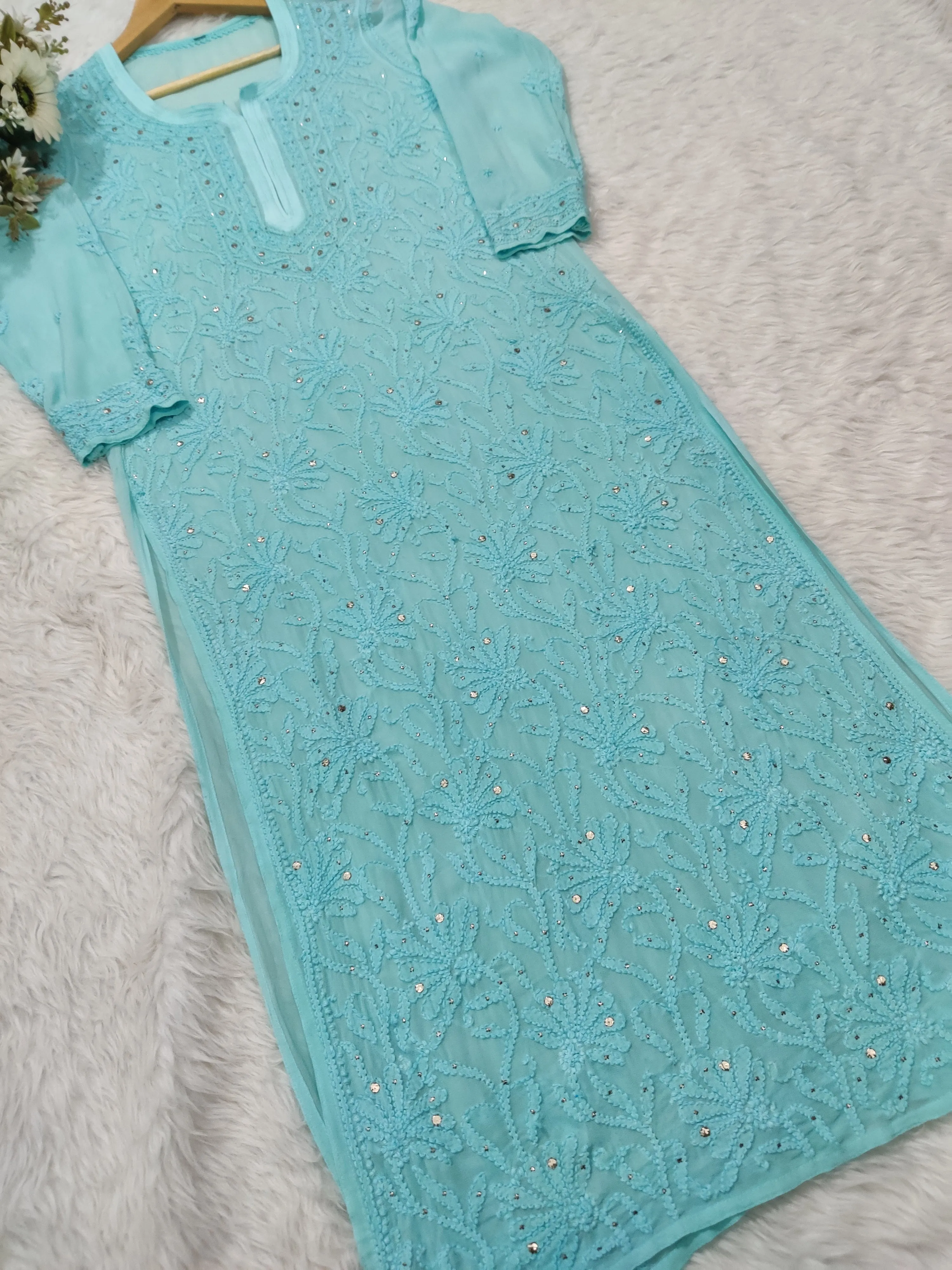 Mira Viscose Mukaish Long Chikankari Kurti