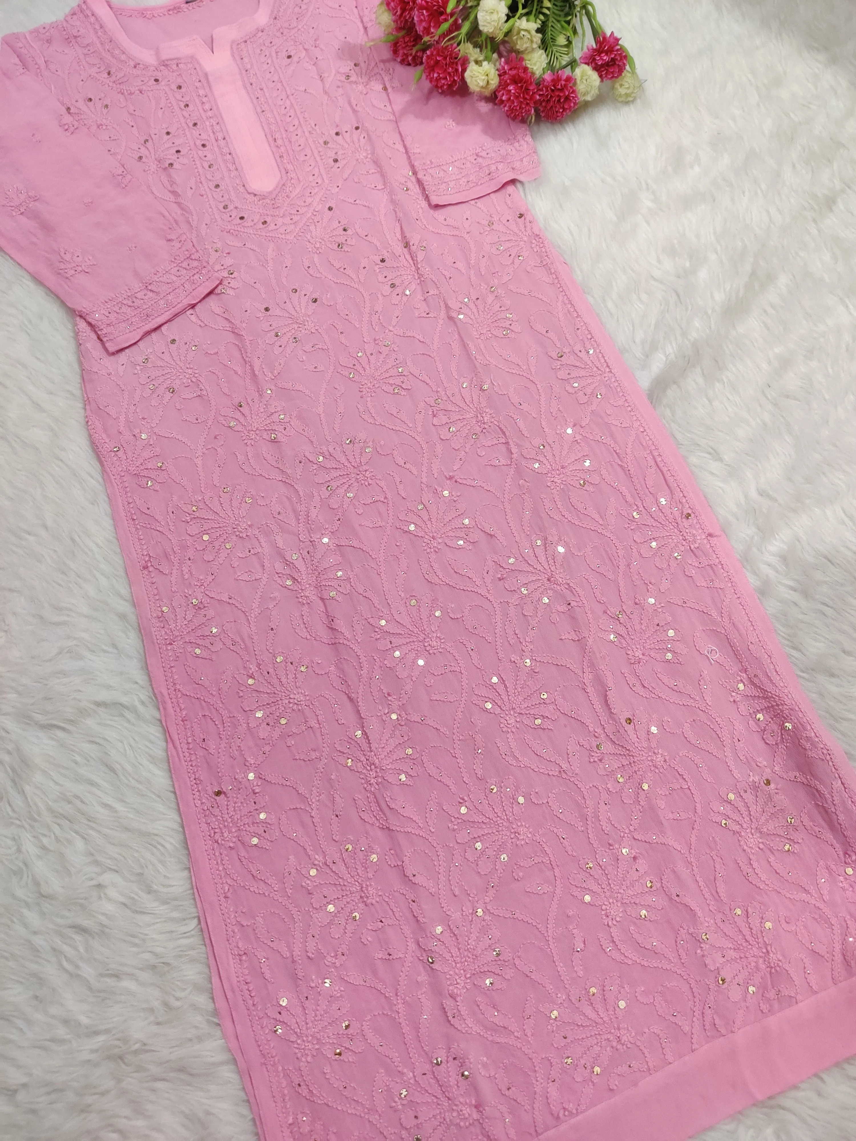 Mira Viscose Mukaish Long Chikankari Kurti