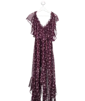 MISA Los Angeles Purple Floral Off The Shoulder Maxi Dress UK XS