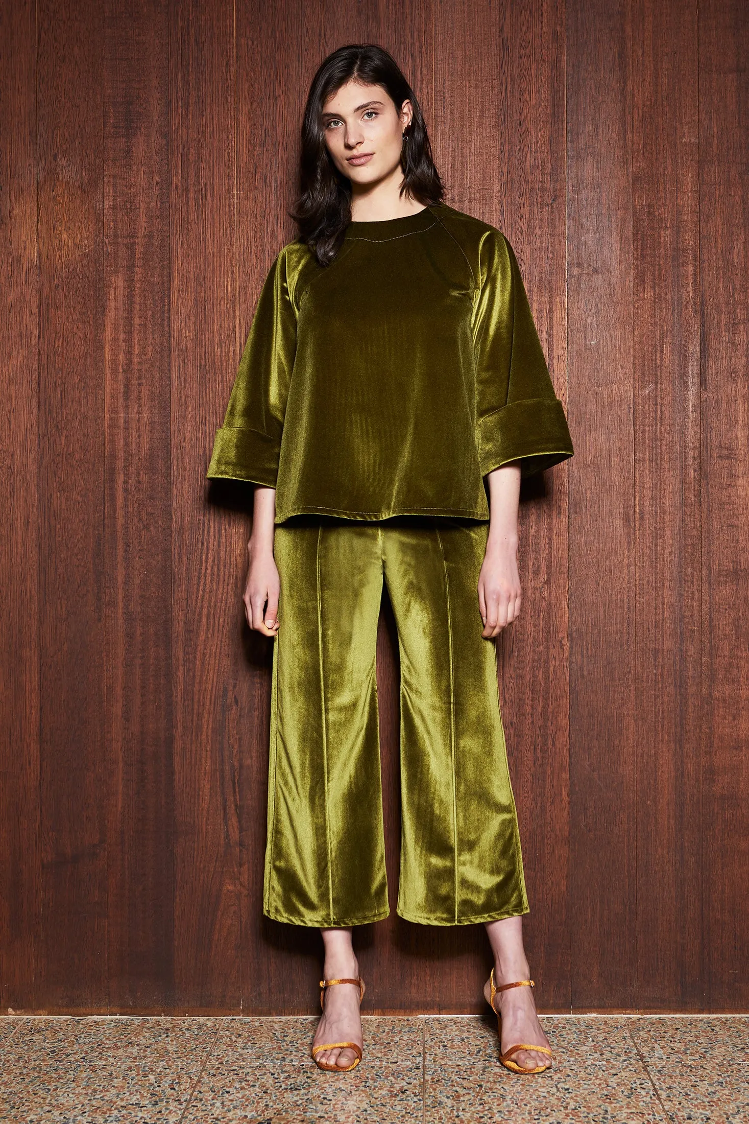 MOSS TOP [ Green Chartreuse Velvet, Large Cuffs ]