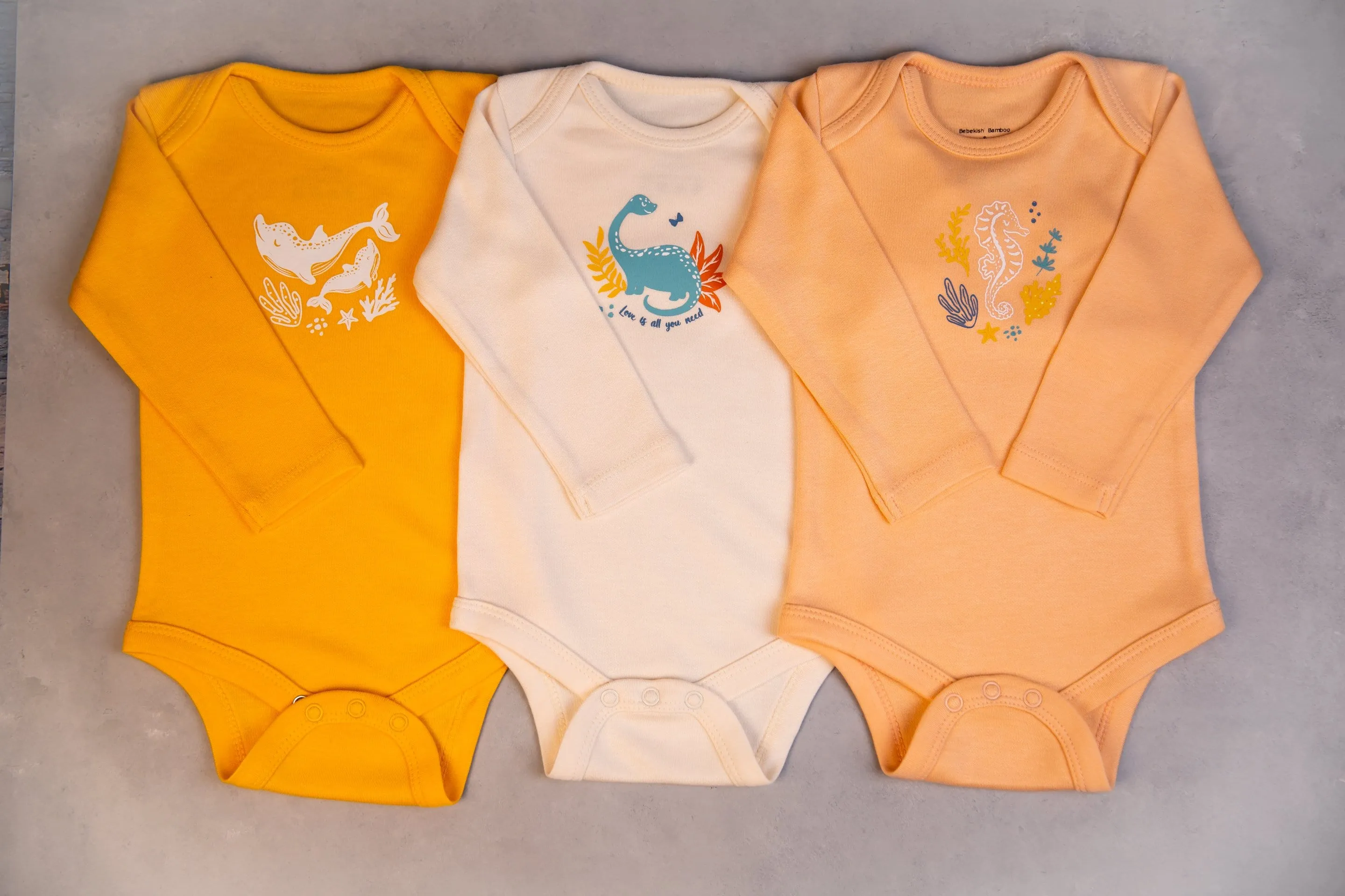 Organic Long Sleeve Bodysuit - Seahorse