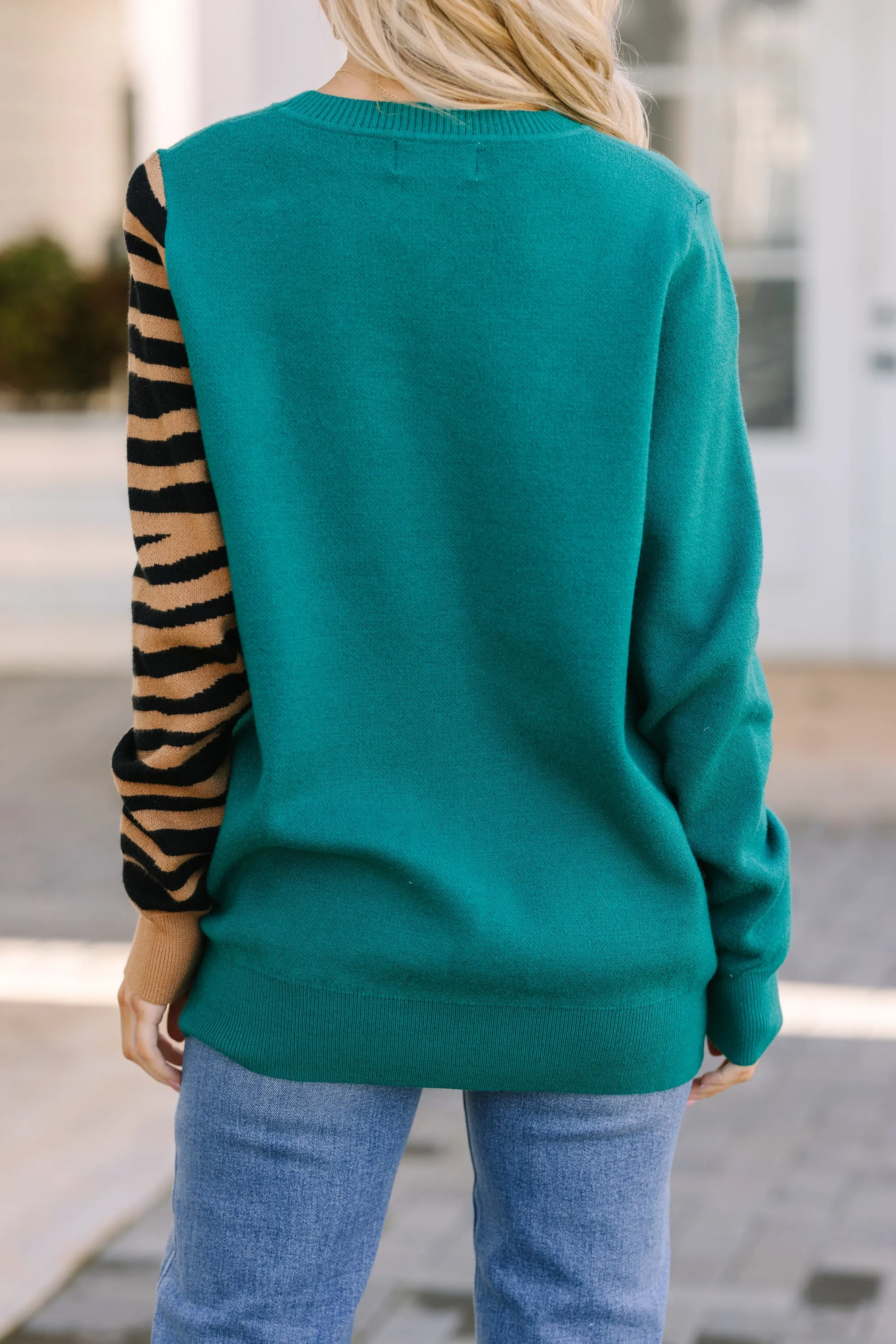 Over Your Shoulder Hunter Green Tiger Sweater