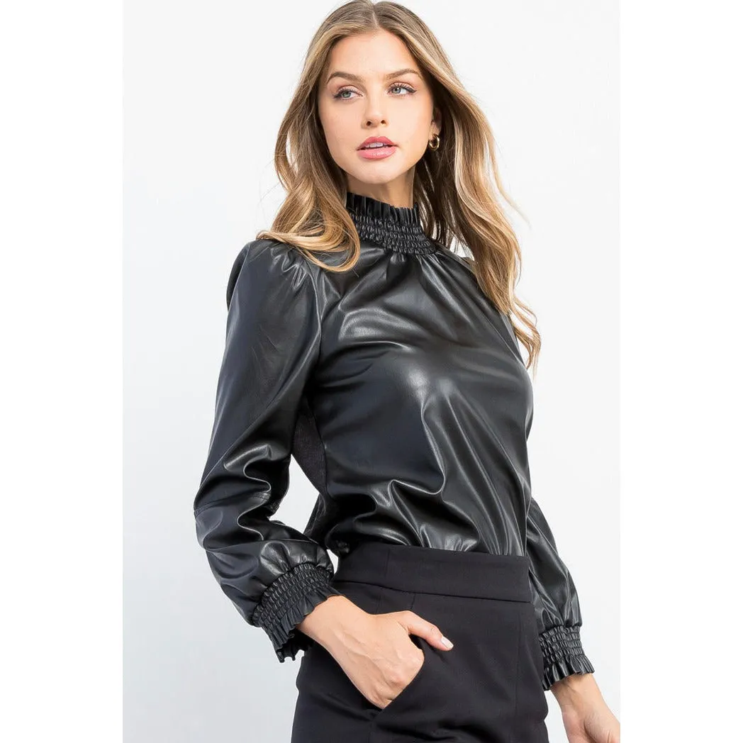 Paris Black Leather Long Sleeve THML Top-SALE