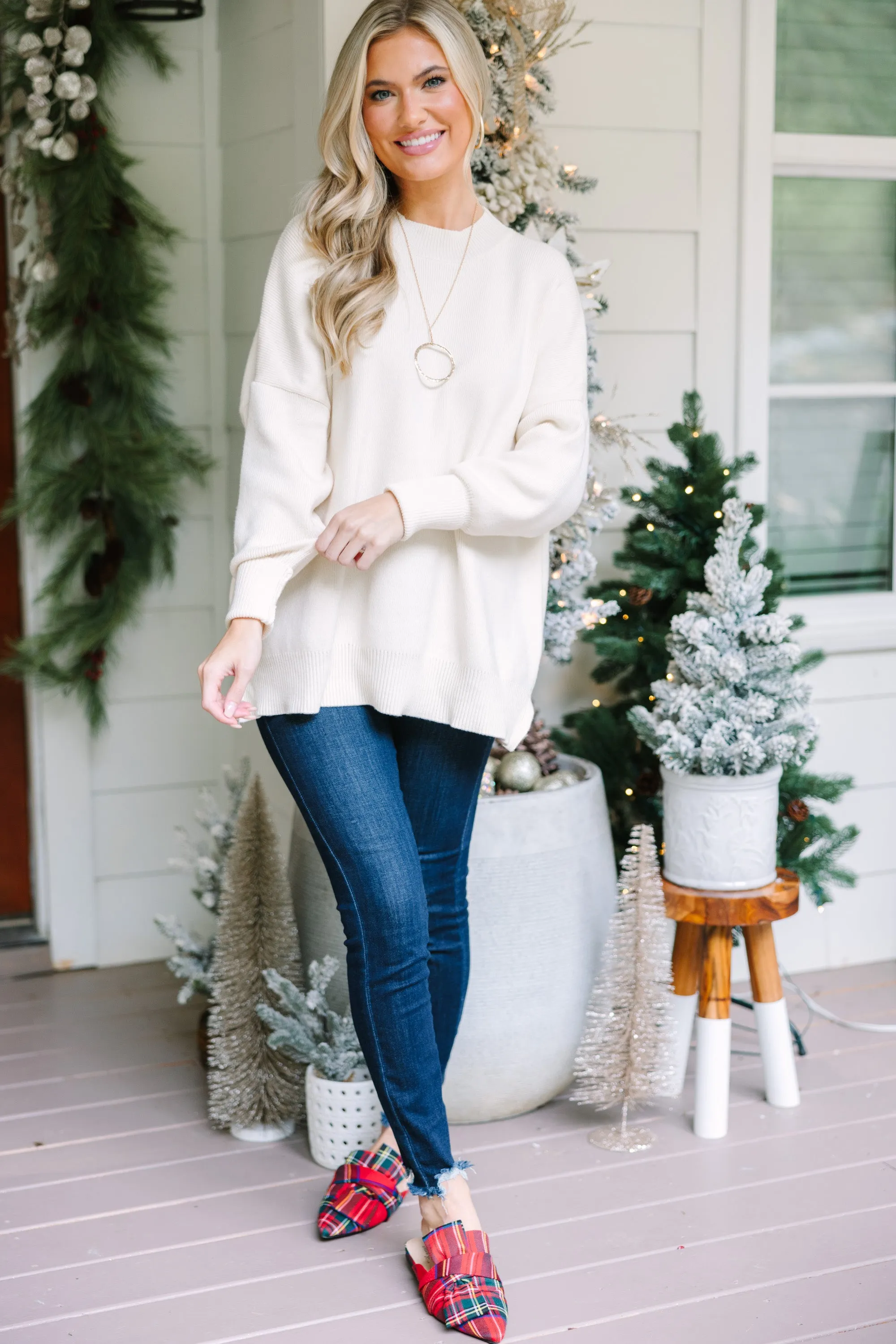 Perfectly You Cream White Mock Neck Sweater