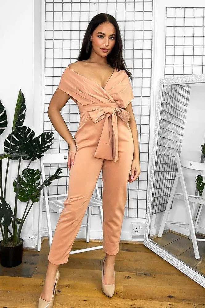 Pink Draped V-Neck Jumpsuit