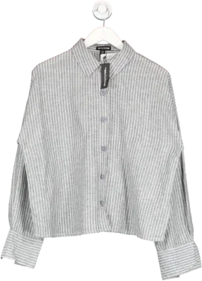 PrettyLittleThing Grey Charcoal Stripe Cotton Oversized Button Up Shirt UK 10