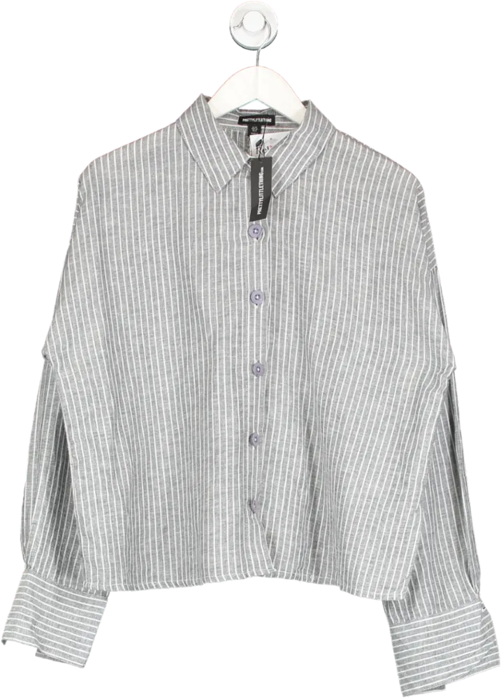 PrettyLittleThing Grey Charcoal Stripe Cotton Oversized Button Up Shirt UK 10