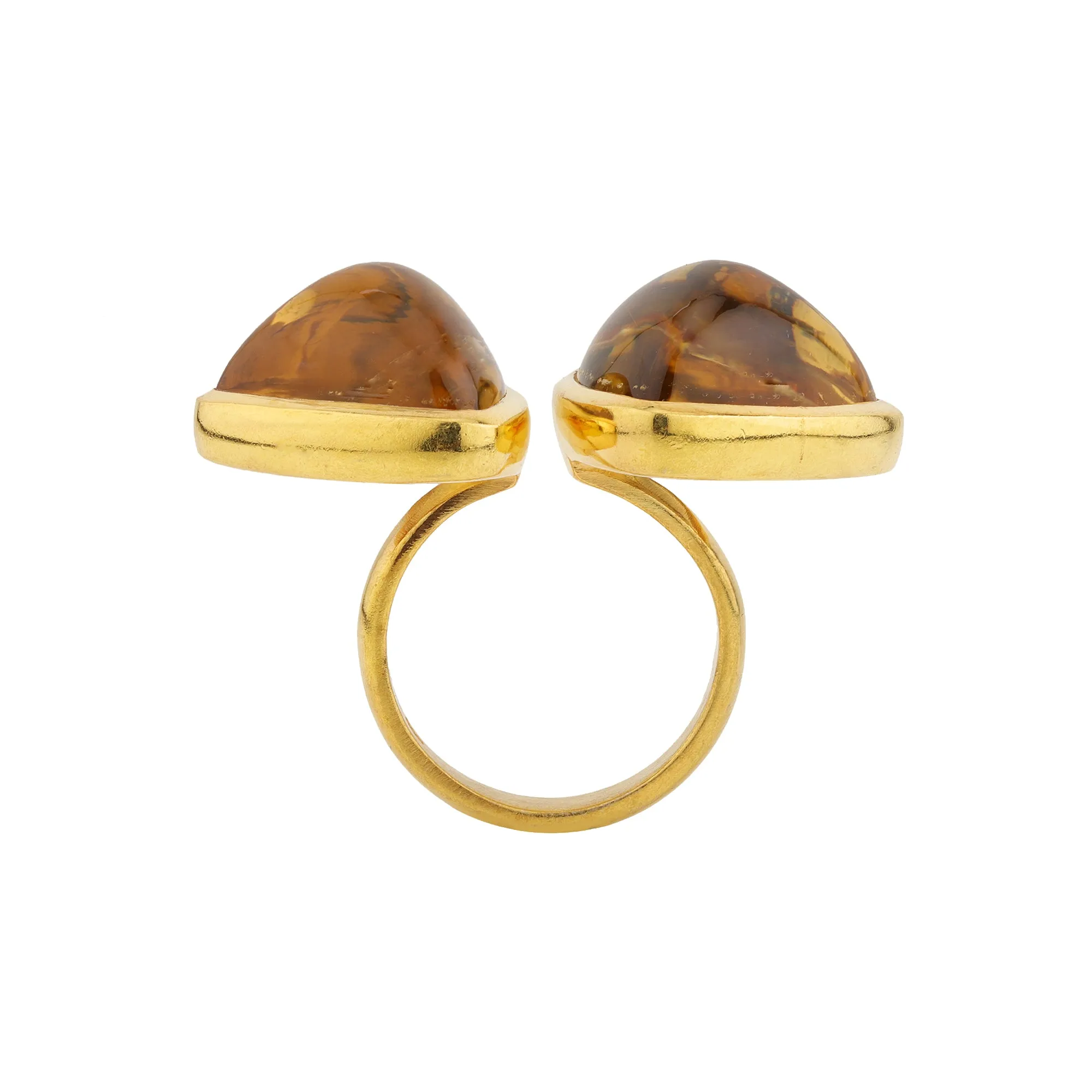 Ring - Double Honey Quartz Cabochon