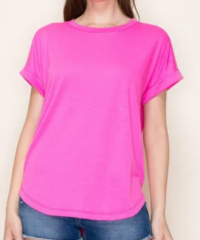 Roll Sleeve Top - Hot Pink