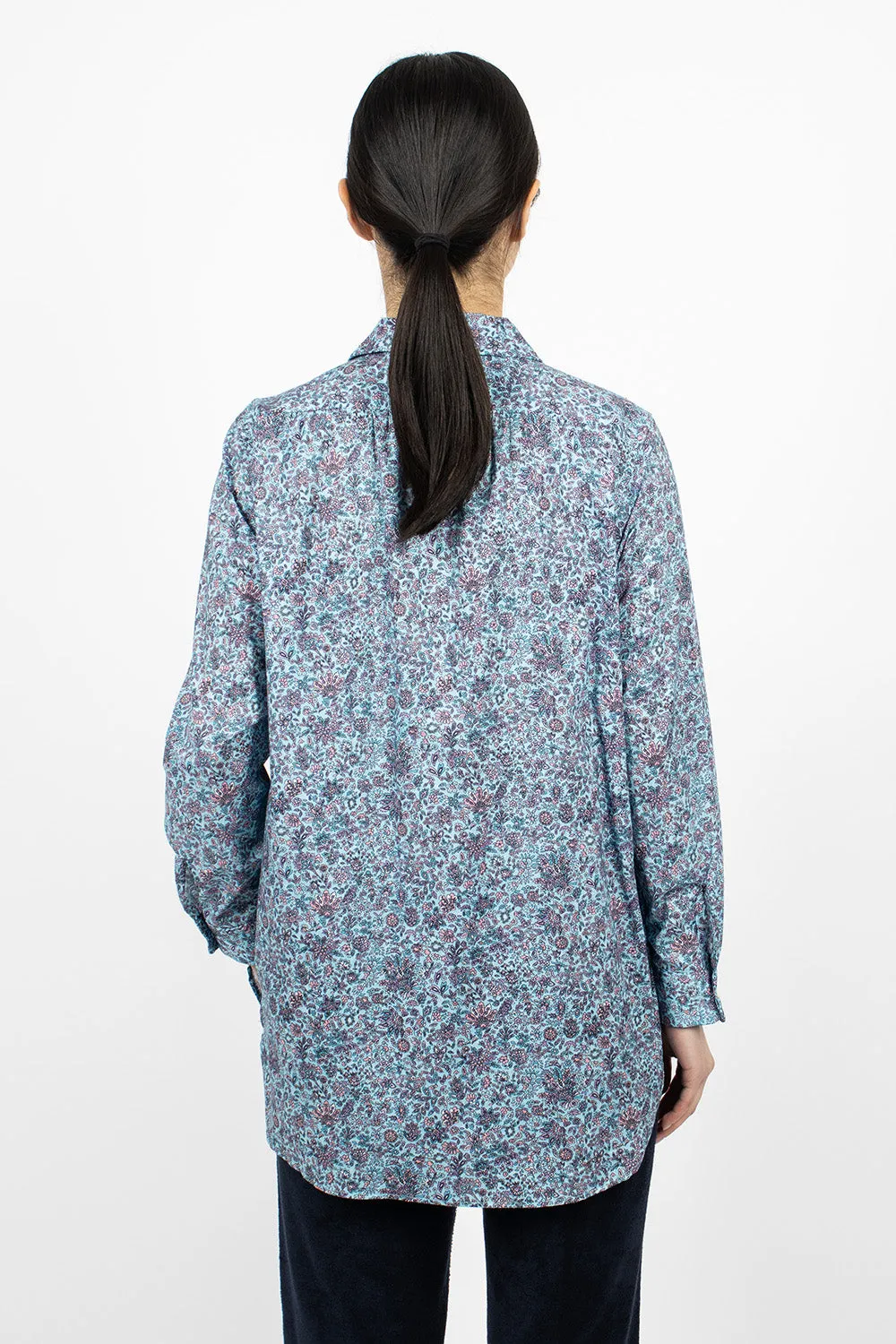 Rounded Collar Shirt Light Blue/Floral