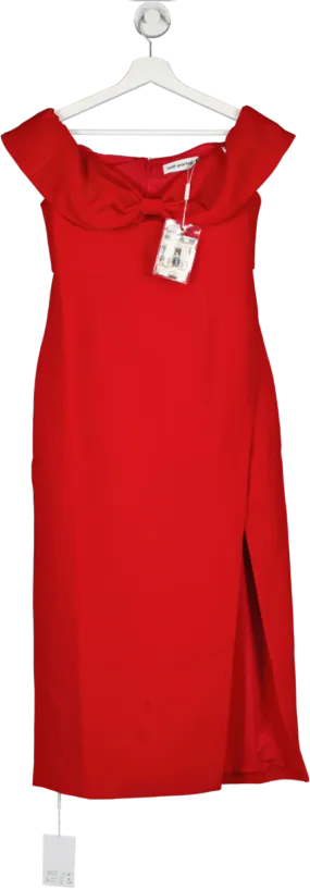 Self-Portrait Red Crepe Off Shoulder Bow Midi Dress BNWT UK 10