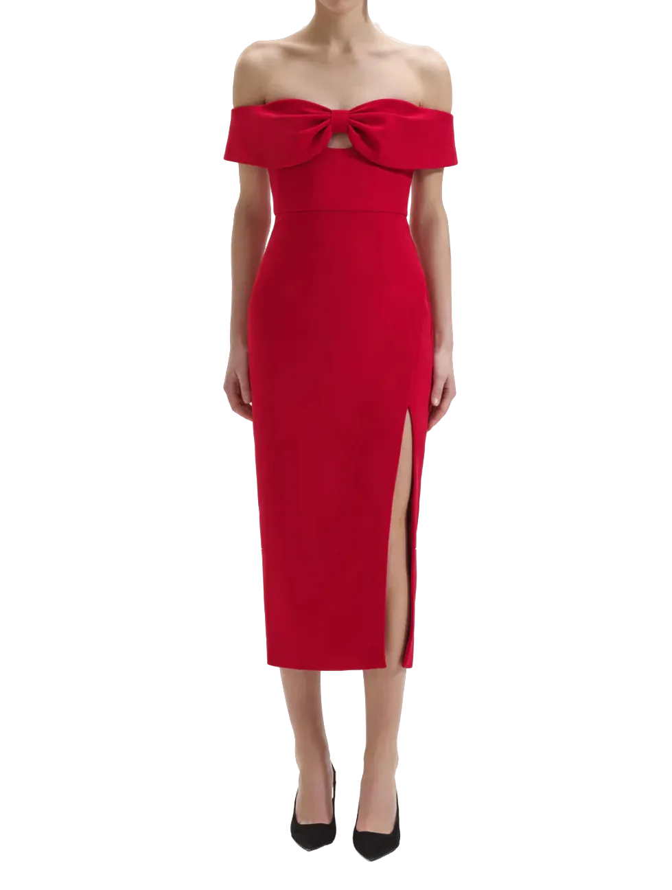 Self-Portrait Red Crepe Off Shoulder Bow Midi Dress BNWT UK 10