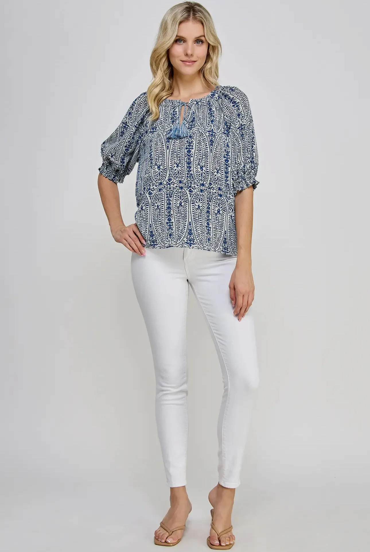 Ellison Paisley Print Shelley Blue Top