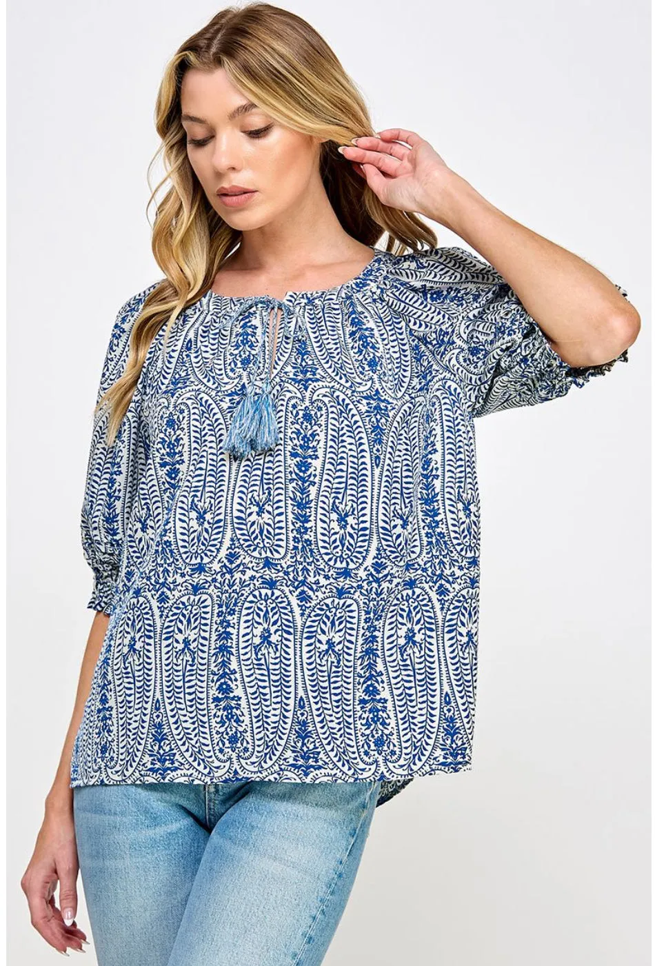 Ellison Paisley Print Shelley Blue Top