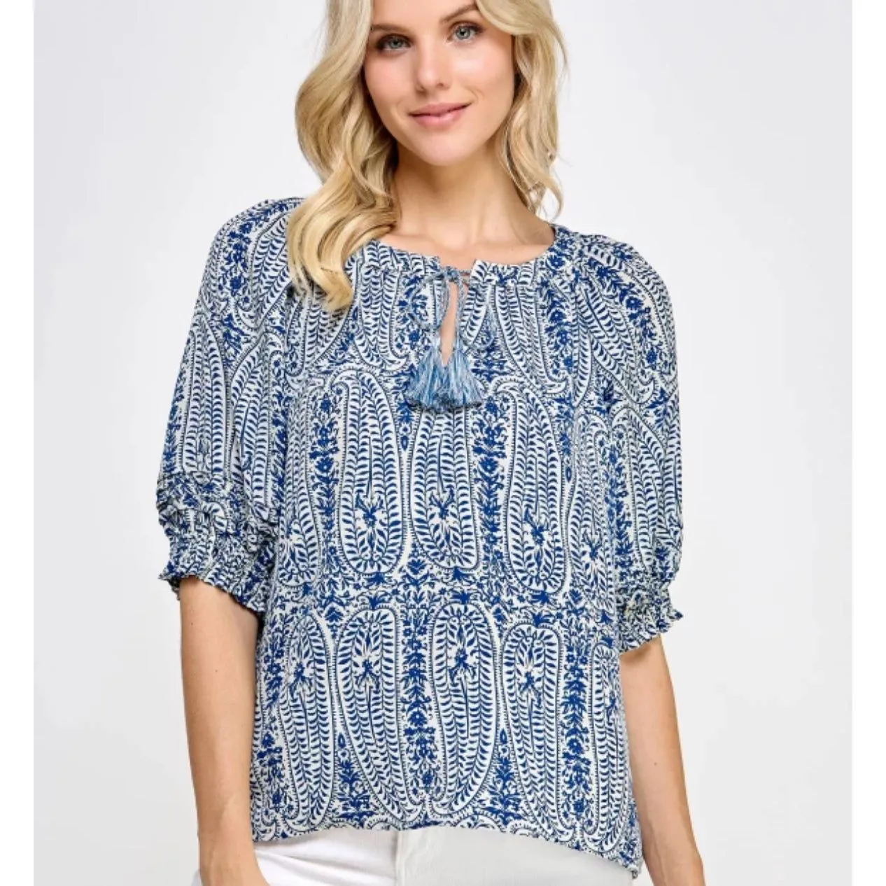 Ellison Paisley Print Shelley Blue Top