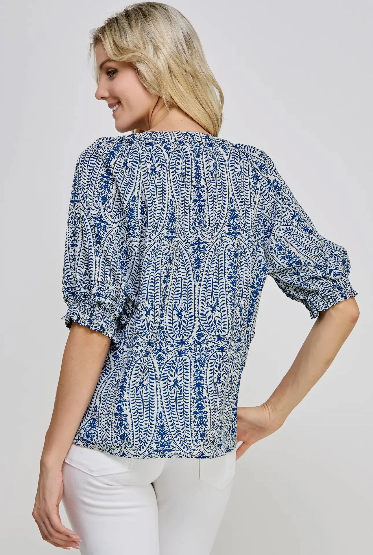 Ellison Paisley Print Shelley Blue Top